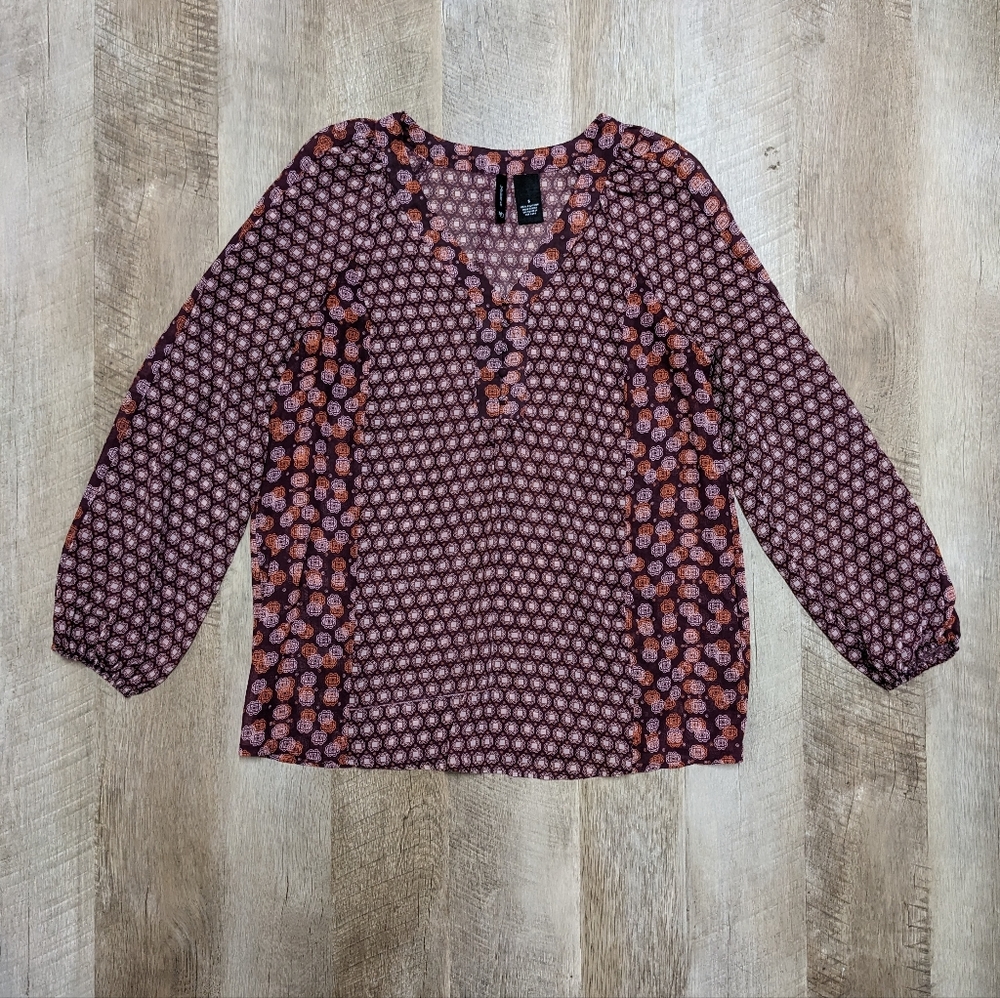 New Directions Sheer Long Sleeve Boho Top Size Small
